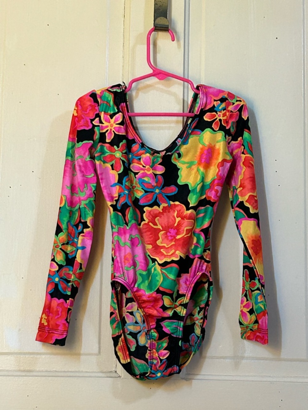 Vintage 90s Elite Sportswear GK Leotard | Child Large (10/12) | Neon Floral